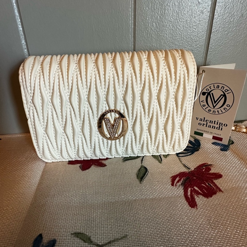Valentino Orlandi Cream and White Quilted Wristlet